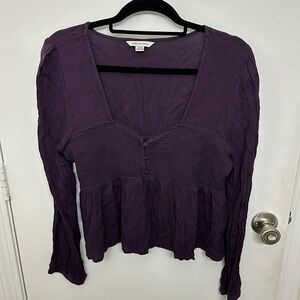 American Eagle Purple Smocked Peplum Blouse, Size L